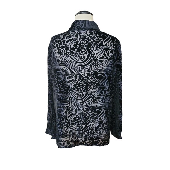 Croft And Barrow Shirt Womens Large Black Velvet Burnout Whimsygoth Button Down - Picture 2 of 6
